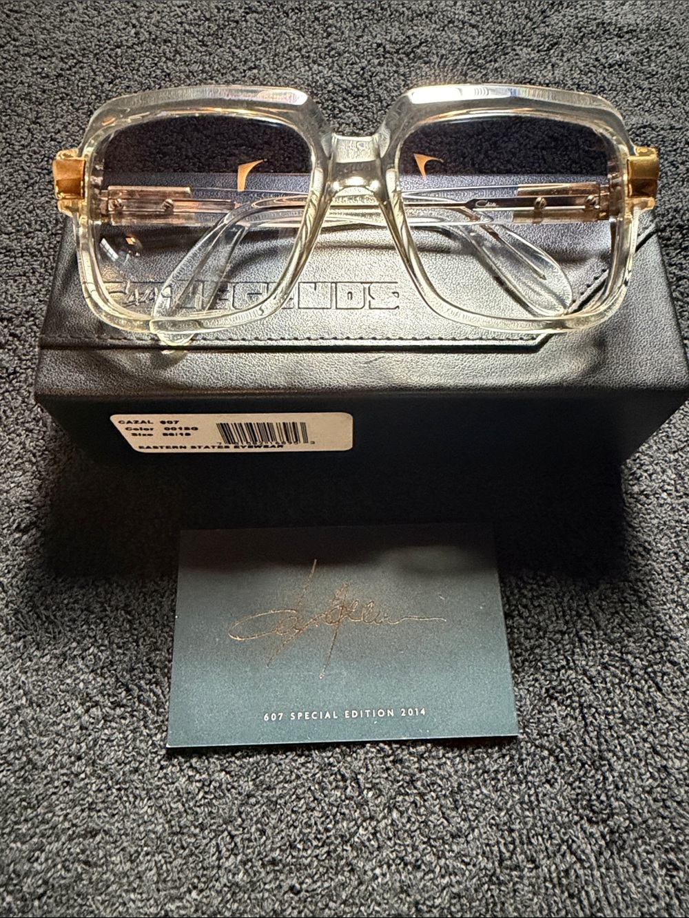 Cazal Clear Translucent Square Sunglasses with Gold Accents and Gradient Lenses